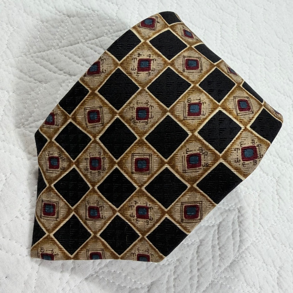 Vtg Brooks Brothers Makers All‎ Silk Geometric Diamond Pattern Necktie Hand Made